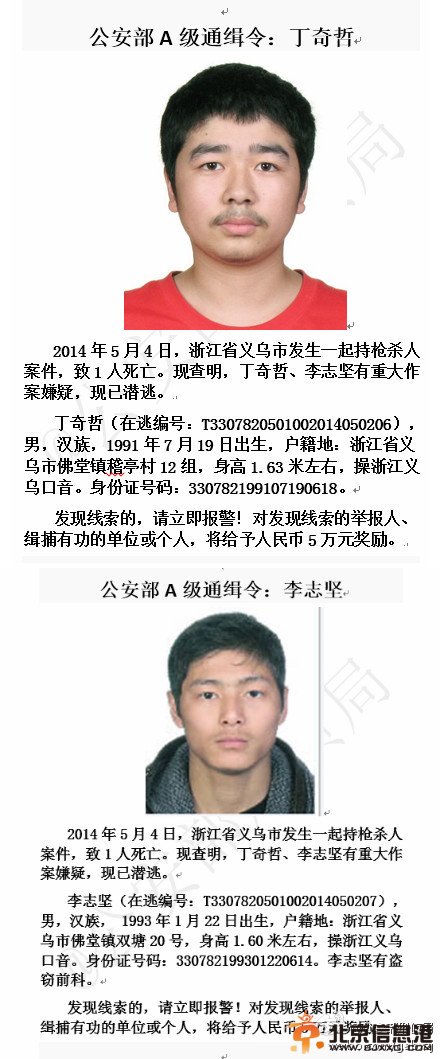 公安部发A级通缉令通缉义乌持枪杀人案嫌疑人(图) 