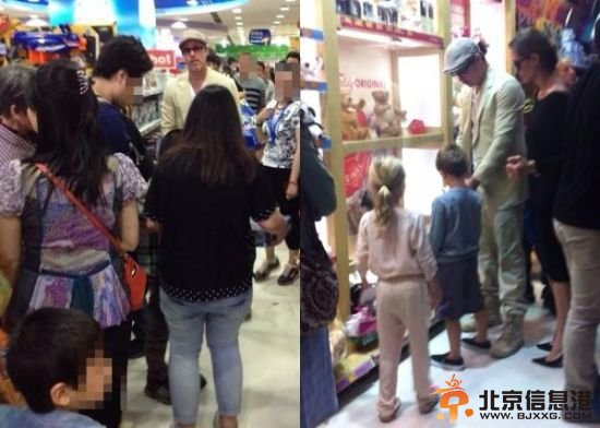 皮特和朱莉带着子女上海逛玩具店。