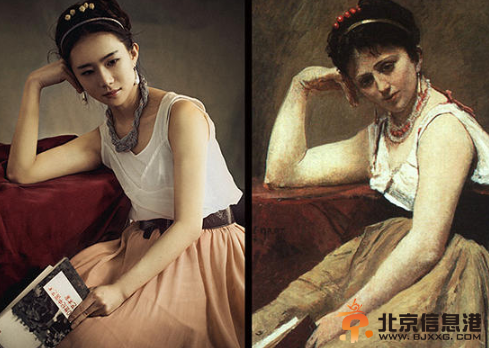 北大女生仿名画拍读书图 知性优雅之美