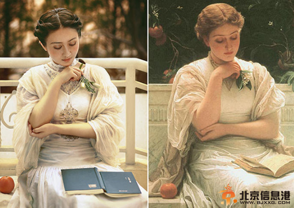 北大女生仿名画拍读书图 知性优雅之美