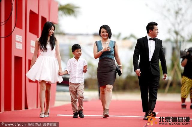 王中磊一家四口红毯秀高清大图 威廉弟弟牵手姐姐王元雯走红毯