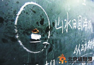 遗留在教室黑板上的弹孔。