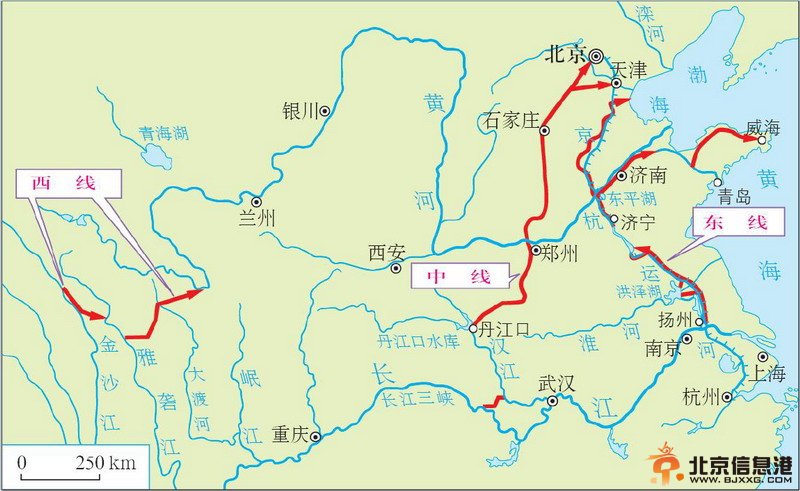 南水北调线路图中线一期工程黄河以北段总干渠充水试验