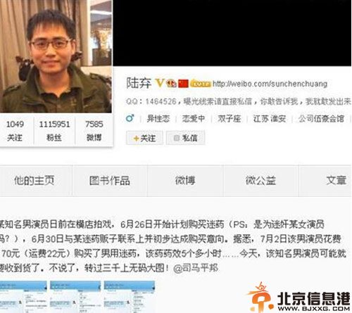 网友陆弃微博爆料知名男演员购买迷药 该男演员是谁受关注