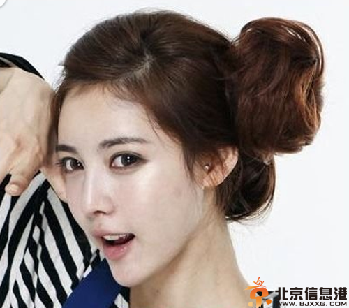 韩式瘦脸丸子头扎发图片 唯美可爱时尚感