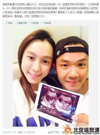 范玮琪喜怀双胞胎 疑似龙凤胎取名大小熊猫