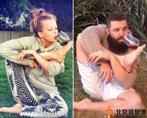 澳大利Jarrod Allen模仿女生照片 原图模仿图对比