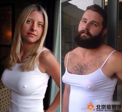 澳大利Jarrod Allen模仿女生照片 原图模仿图对比