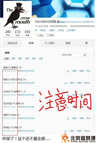 horrible乌鸦嘴微博资料 被称世界杯预言帝疑作假