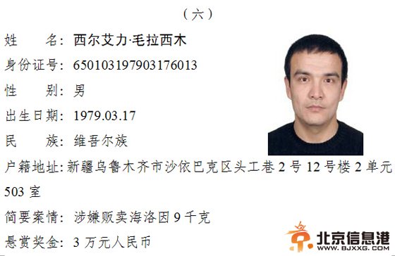 公安部悬赏通缉7名在逃毒品犯罪嫌疑人