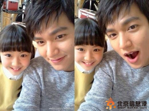李敏镐晒与童星自拍照 对镜头做可爱表情(图)