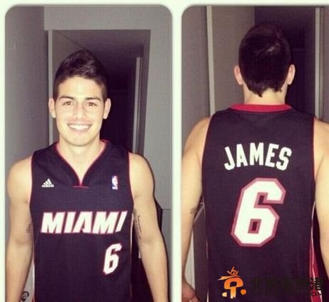 同名凑趣：J罗身穿NBA勒布朗-詹姆斯球衣（资料图）