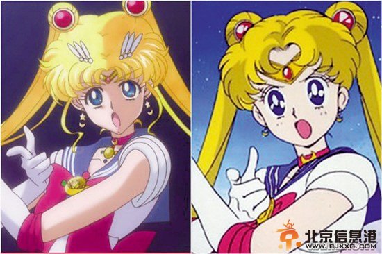 相比旧版的娃娃脸（右图），新版“月野兔”（左图）像打了瘦脸针