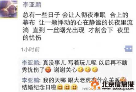 李亚鹏秀忧伤 结婚纪念日思王菲