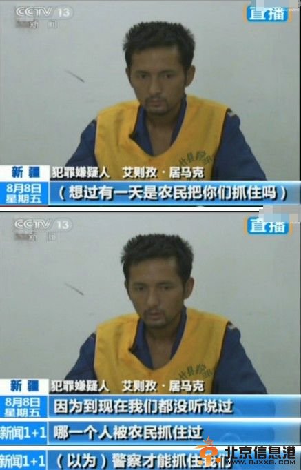 新疆阿克苏暴恐嫌疑人受访：没想到被农民抓住