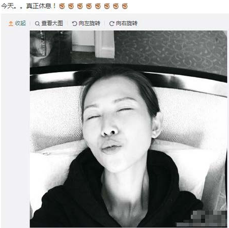 蔡少芬晒“真正休息”照 皇后娘娘闭眼嘟嘴卖萌