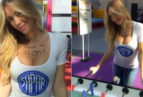 意名模变身预测女王 乳沟上写谁谁就赢(图)